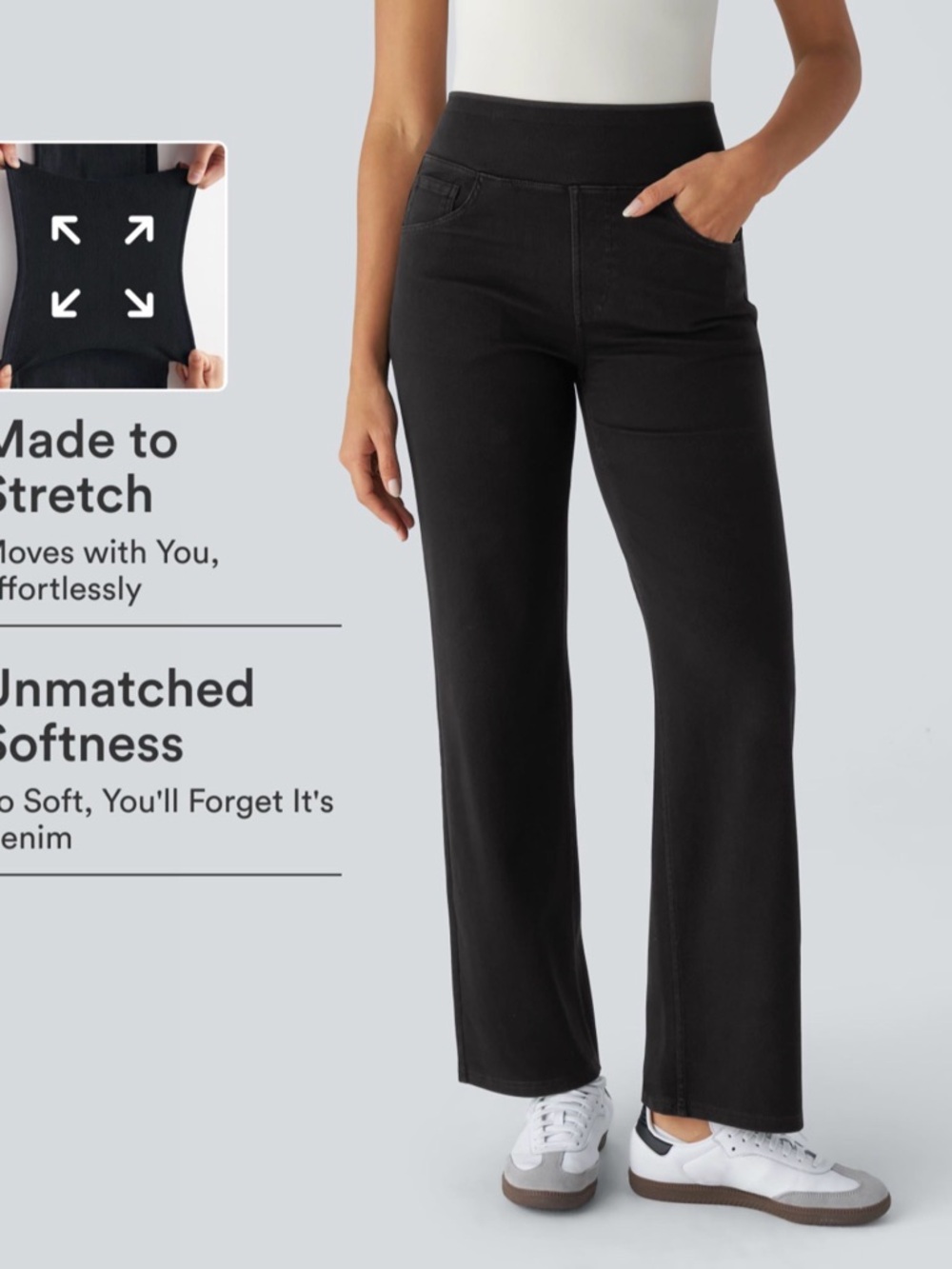 Halara Women's Black Pull-On Stretch Wide-Leg Pants